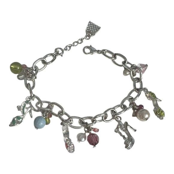Handbag & High Heel Shoes Charm Bracelet, Silver Tone Beads Lobster Claw Chain - Picture 7 of 7